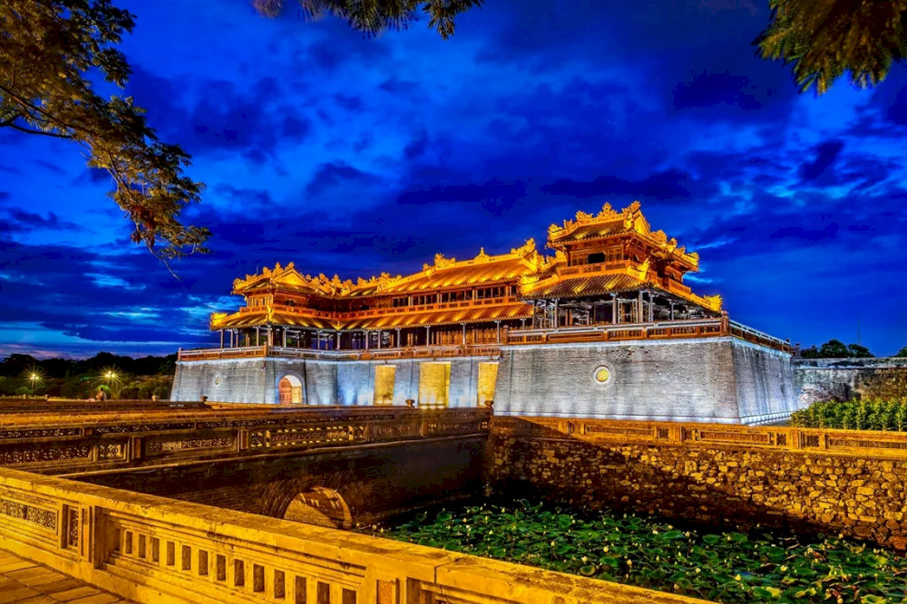 The Hue Historic Citadel sparkles at night